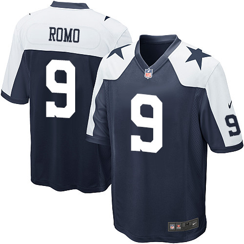 Men's Game Tony Romo Nike Jersey Navy Blue Alternate - #9 Throwback NFL Dallas Cowboys